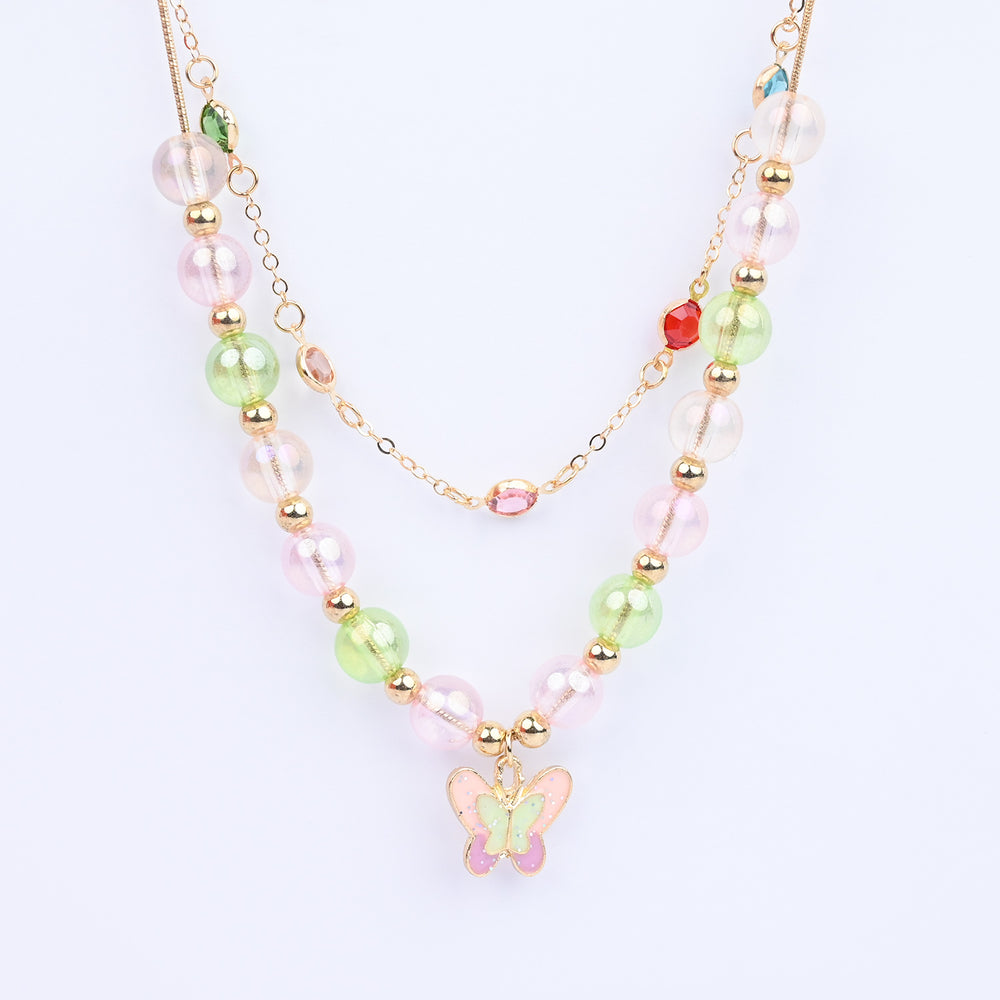 2-in-1 Chain Beads Butterfly Pendant Necklace