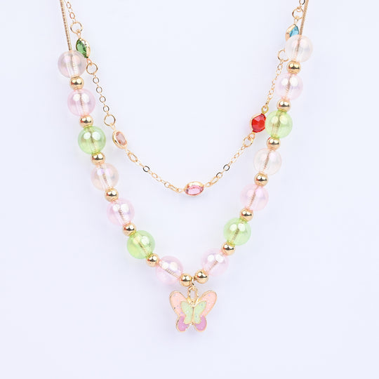 2-in-1 Chain Beads Butterfly Pendant Necklace