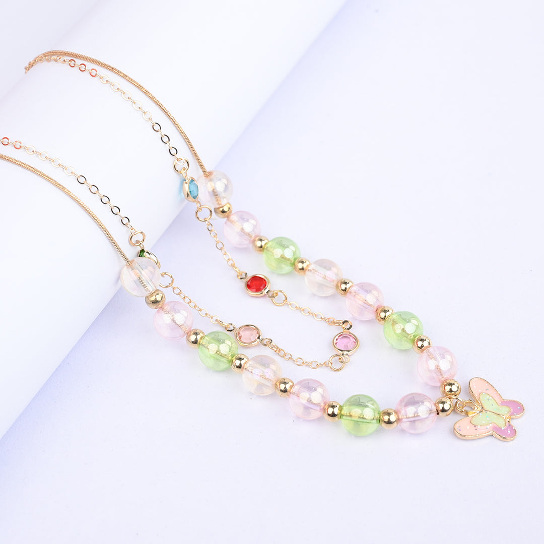 2-in-1 Chain Beads Butterfly Pendant Necklace