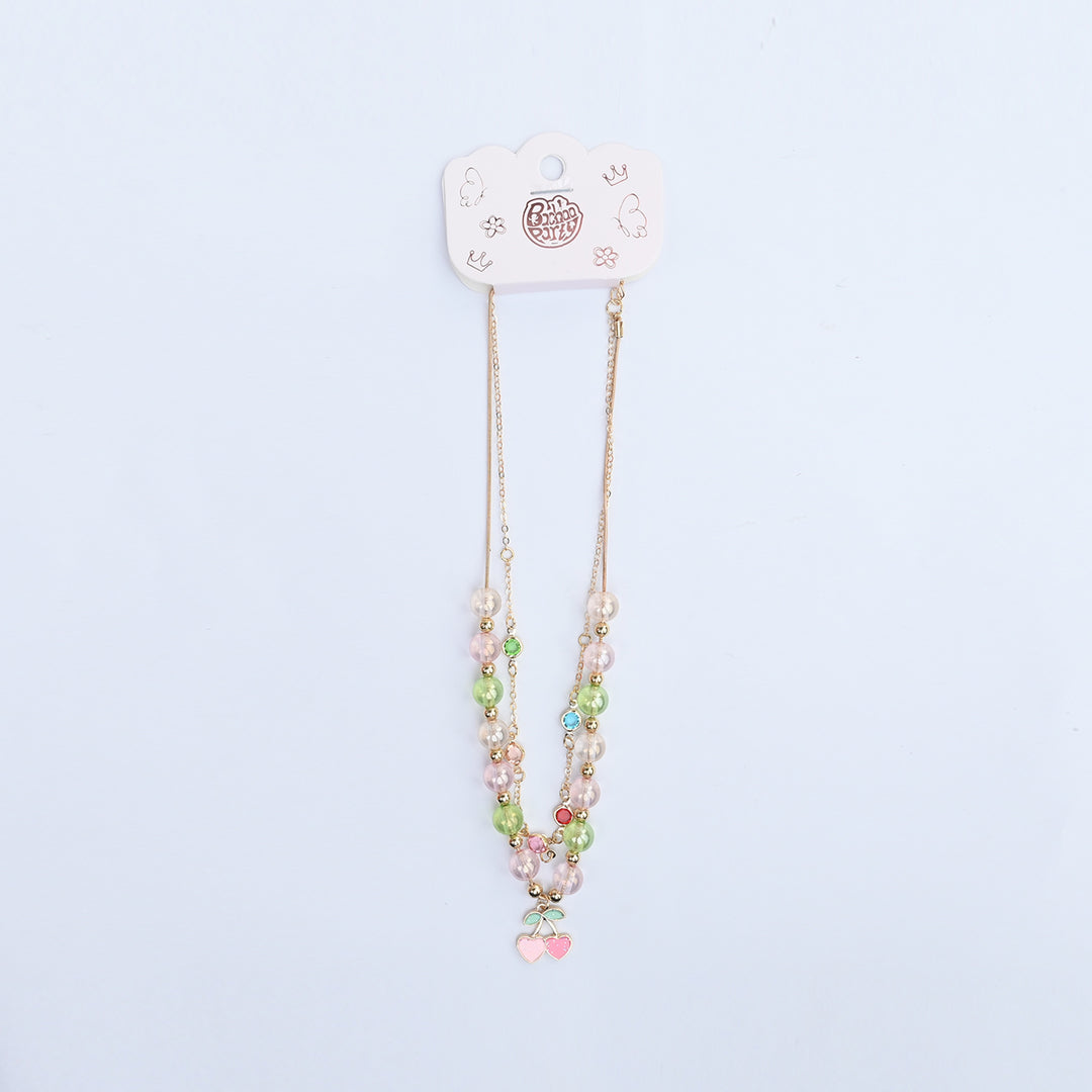 2-in-1 Chain Beads Pink Cherry Pendant Necklace