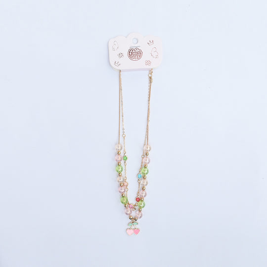 2-in-1 Chain Beads Pink Cherry Pendant Necklace