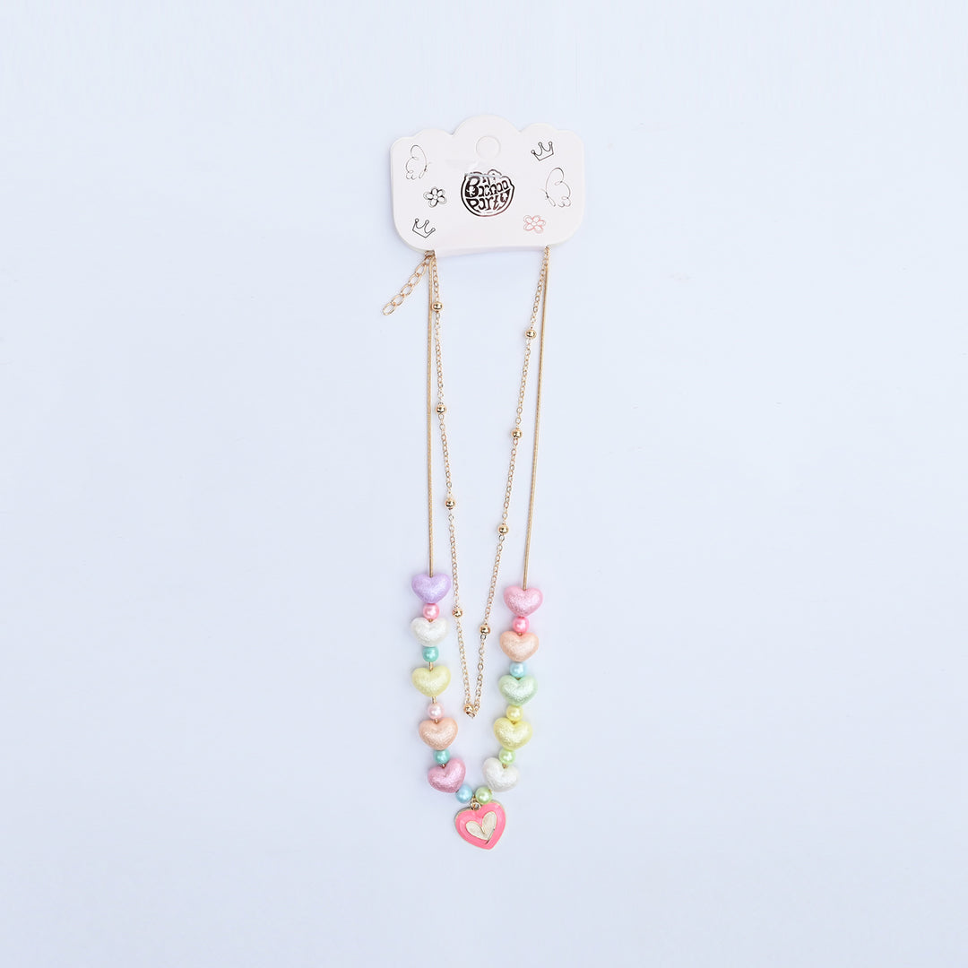2-in-1 Chain Beads White Heart Pendant Necklace