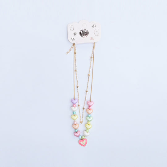 2-in-1 Chain Beads White Heart Pendant Necklace