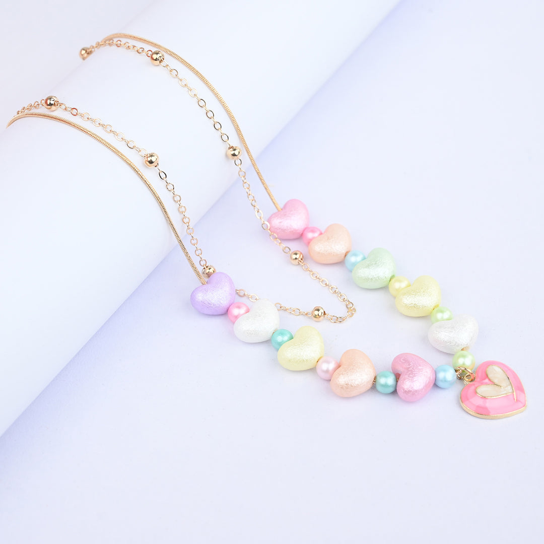 2-in-1 Chain Beads White Heart Pendant Necklace