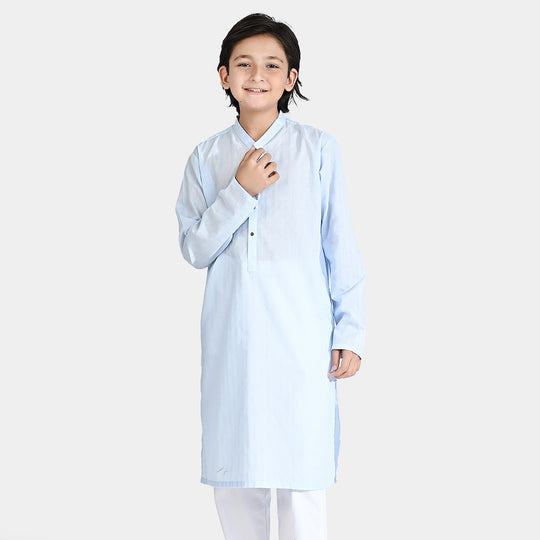 Boys Cotton Jacquard Basic Kurta (VIBRANT)-L/BLUE