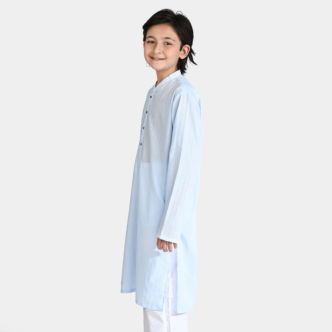 Boys Cotton Jacquard Basic Kurta (VIBRANT)-L/BLUE