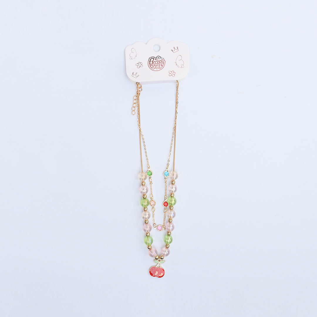 2-in-1 Chain Beads Red Cherry Pendant Necklace