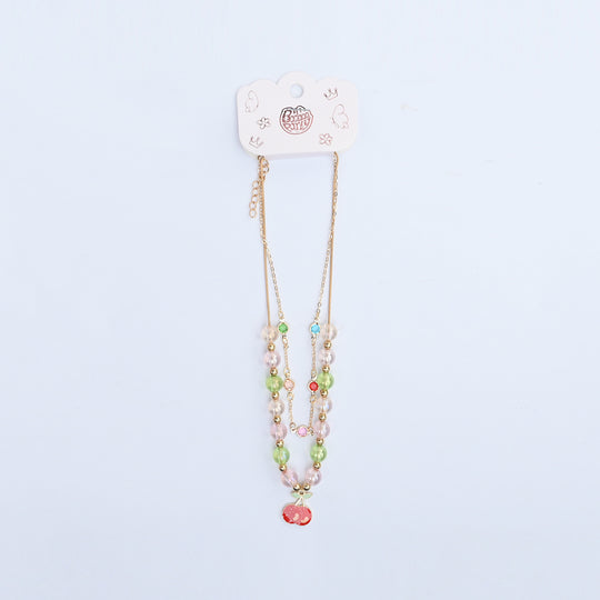 2-in-1 Chain Beads Red Cherry Pendant Necklace