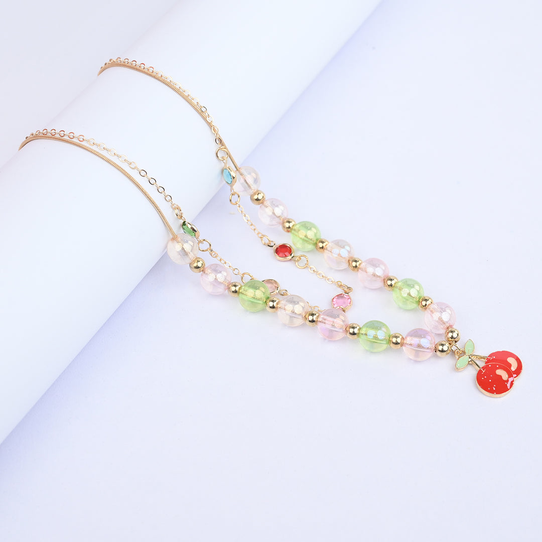 2-in-1 Chain Beads Red Cherry Pendant Necklace