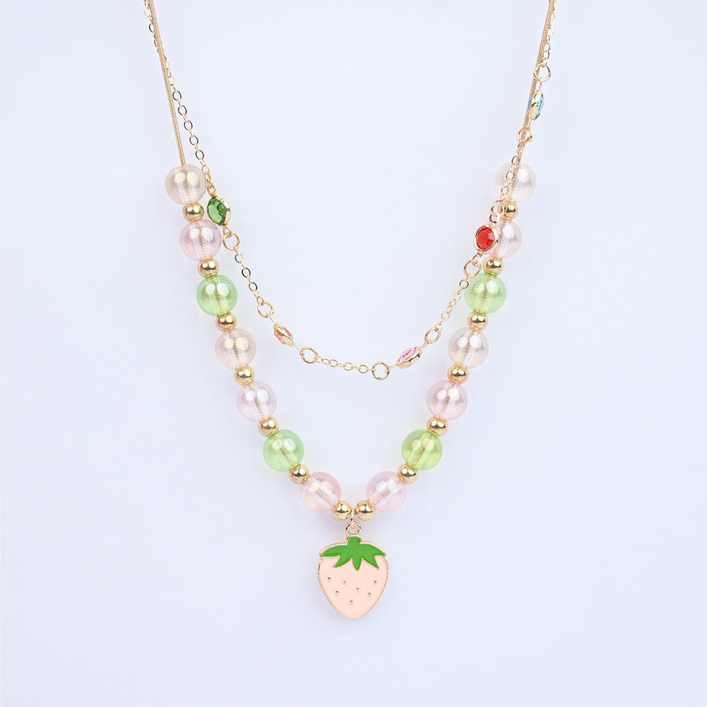 2-in-1 Chain Beads Strawberry Pendant Necklace