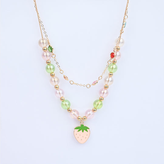 2-in-1 Chain Beads Strawberry Pendant Necklace