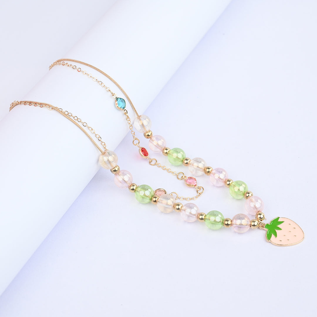 2-in-1 Chain Beads Strawberry Pendant Necklace