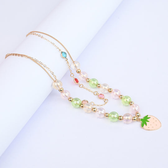 2-in-1 Chain Beads Strawberry Pendant Necklace