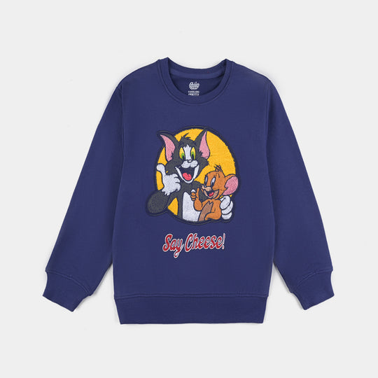 Boys Cotton Terry Sweatshirt Character-Navy Blue