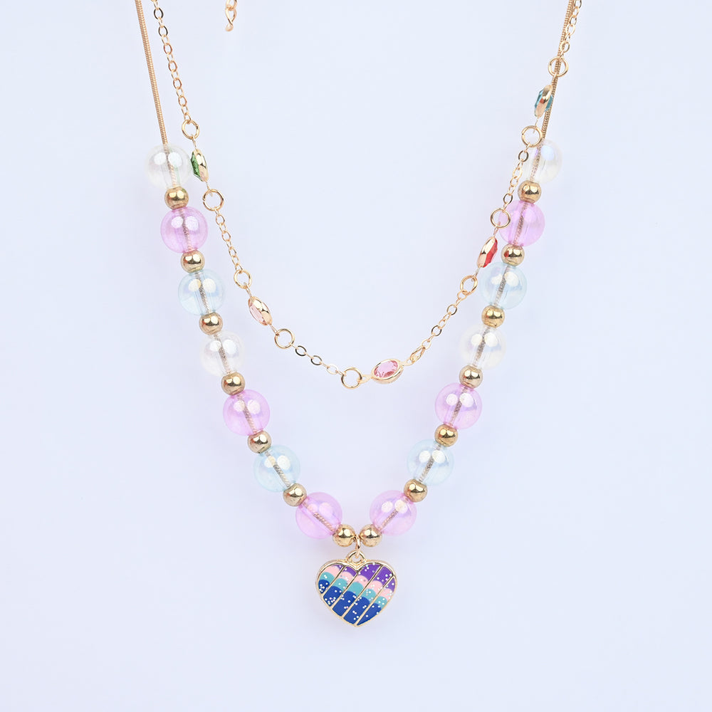 2-in-1 Chain Beads Heart Pendant Necklace
