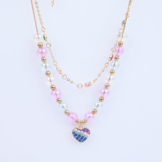 2-in-1 Chain Beads Heart Pendant Necklace