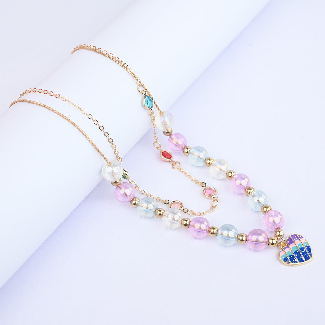 2-in-1 Chain Beads Heart Pendant Necklace