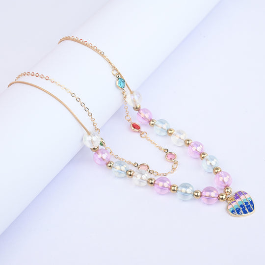 2-in-1 Chain Beads Heart Pendant Necklace
