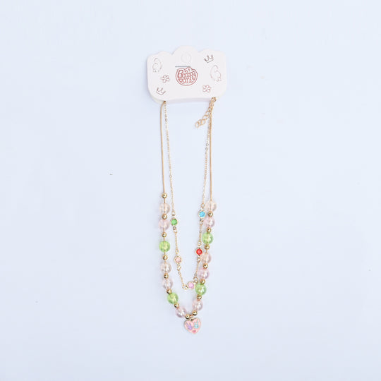 2-in-1 Chain Beads Pink Heart Pendant Necklace