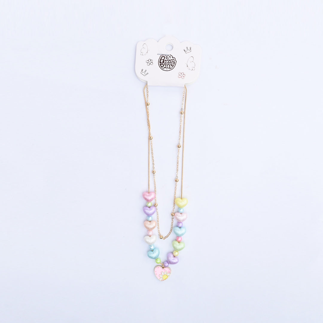 2-in-1 Chain Beads Pink Heart Pendant Necklace