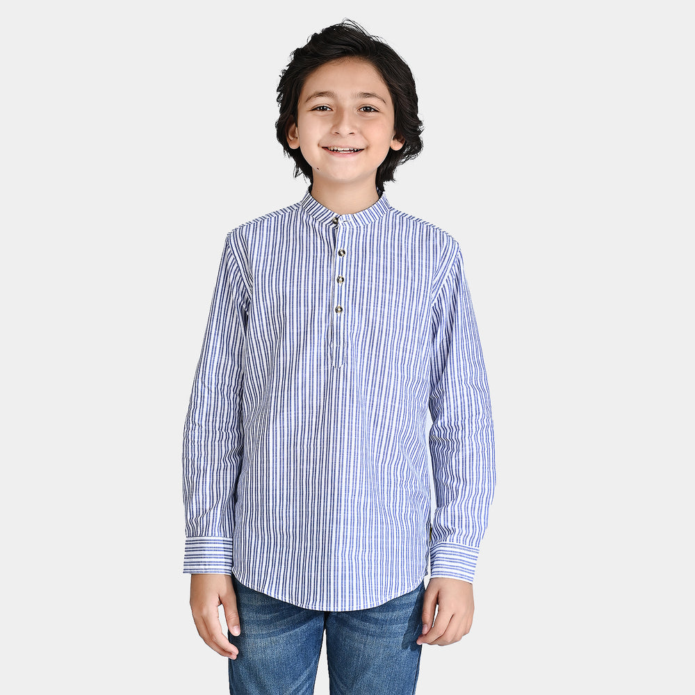 Boys Yarn Dyed Casual Shirt (Palm Tree)-Blue Stripe