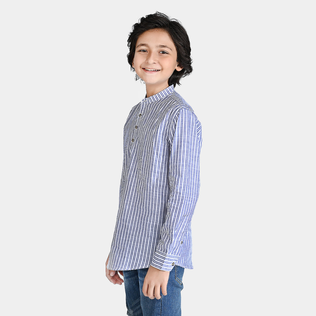 Boys Yarn Dyed Casual Shirt (Palm Tree)-Blue Stripe