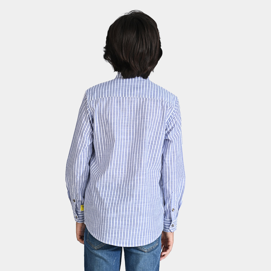 Boys Yarn Dyed Casual Shirt (Palm Tree)-Blue Stripe