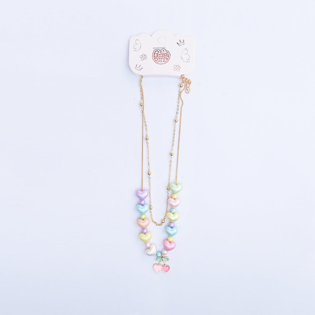 2-in-1 Chain Beads Pink Cherry Pendant Necklace