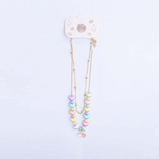 2-in-1 Chain Beads Pink Cherry Pendant Necklace