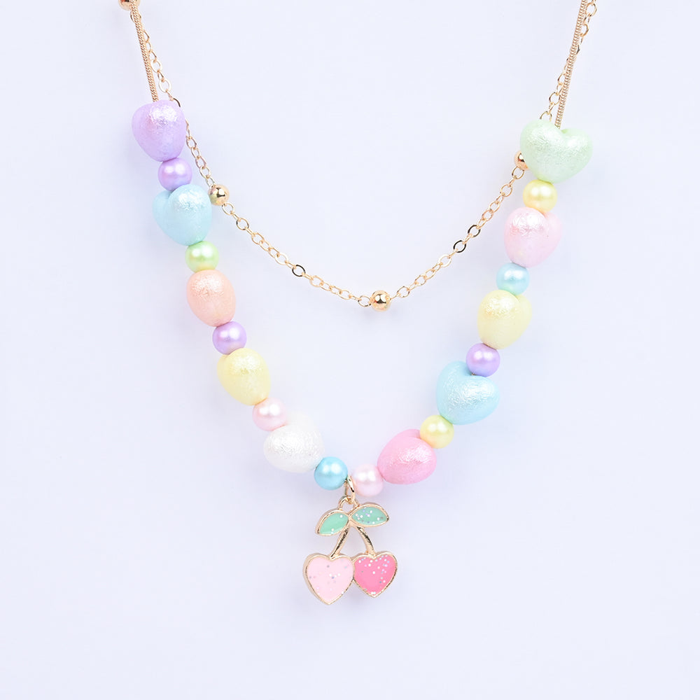 2-in-1 Chain Beads Pink Cherry Pendant Necklace