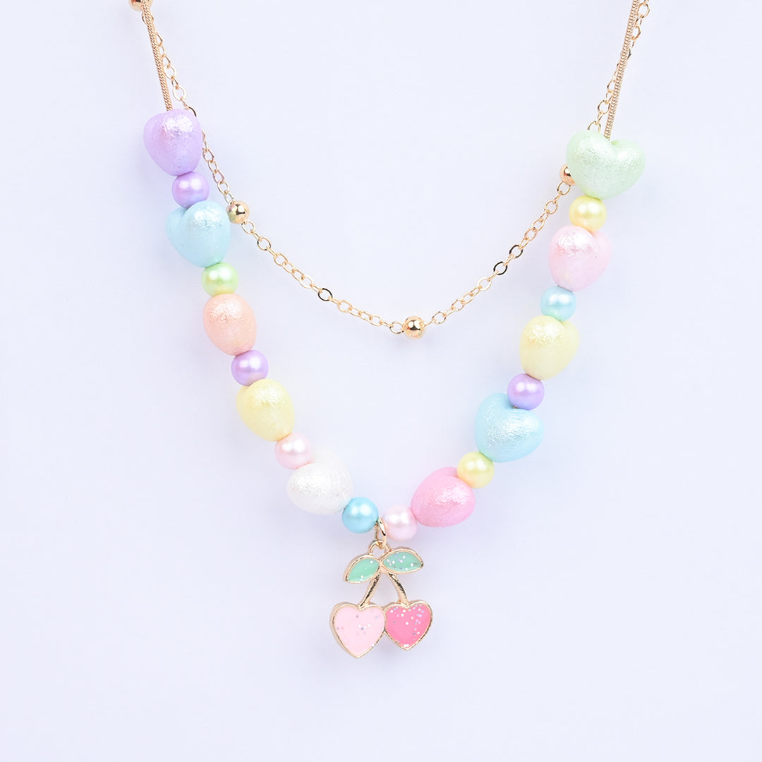 2-in-1 Chain Beads Pink Cherry Pendant Necklace