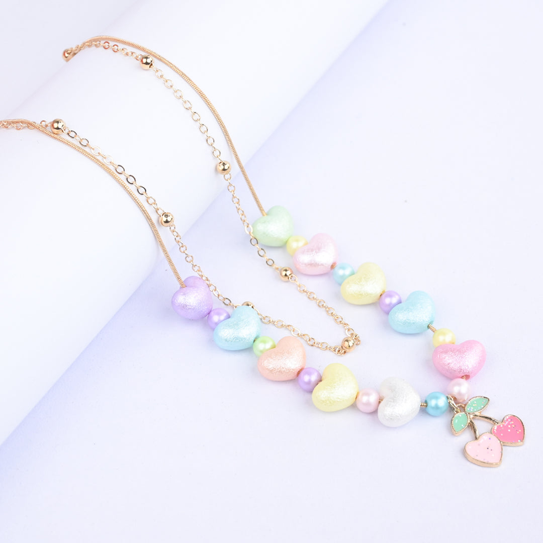2-in-1 Chain Beads Pink Cherry Pendant Necklace