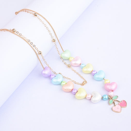 2-in-1 Chain Beads Pink Cherry Pendant Necklace