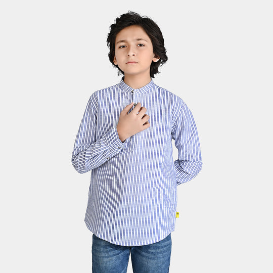 Boys Yarn Dyed Casual Shirt (Palm Tree)-Blue Stripe