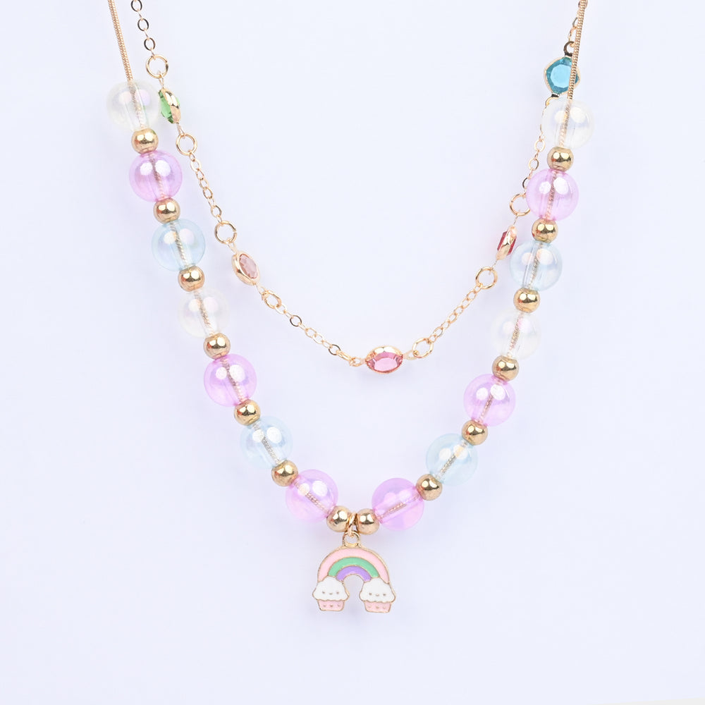 2-in-1 Chain Beads Rainbow Pendant Necklace