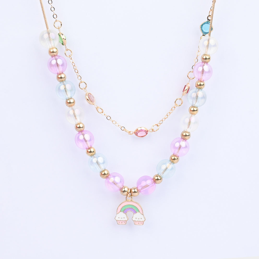2-in-1 Chain Beads Rainbow Pendant Necklace