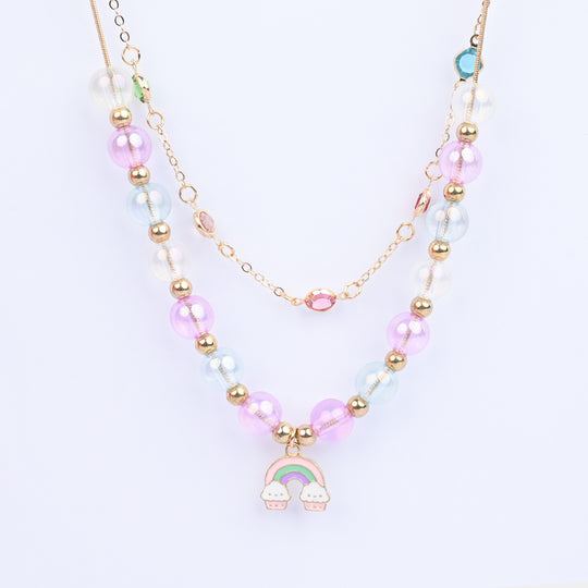 2-in-1 Chain Beads Rainbow Pendant Necklace