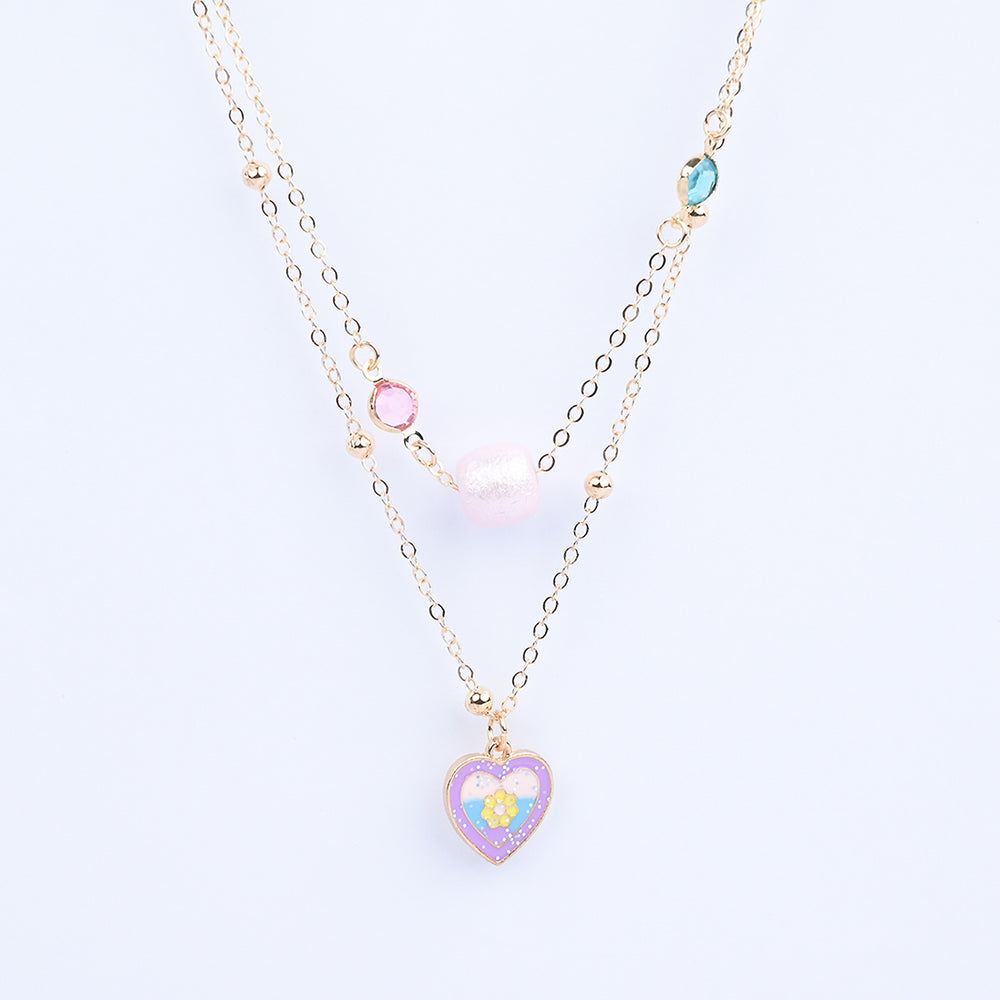 2-in-1 Chain Beads Heart Pendant Necklace
