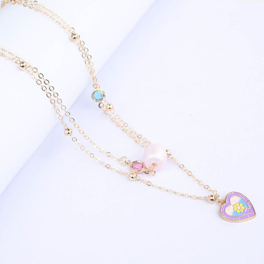 2-in-1 Chain Beads Heart Pendant Necklace