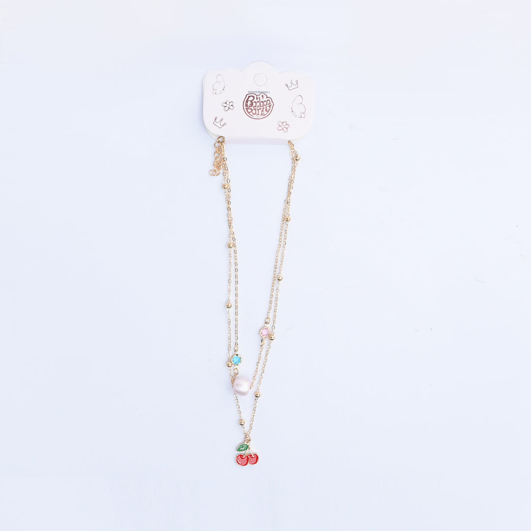 2-in-1 Chain Beads Red Cherry Pendant Necklace