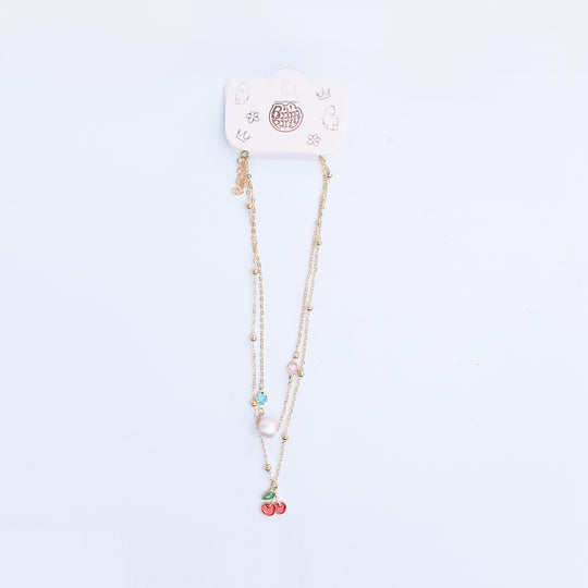 2-in-1 Chain Beads Red Cherry Pendant Necklace