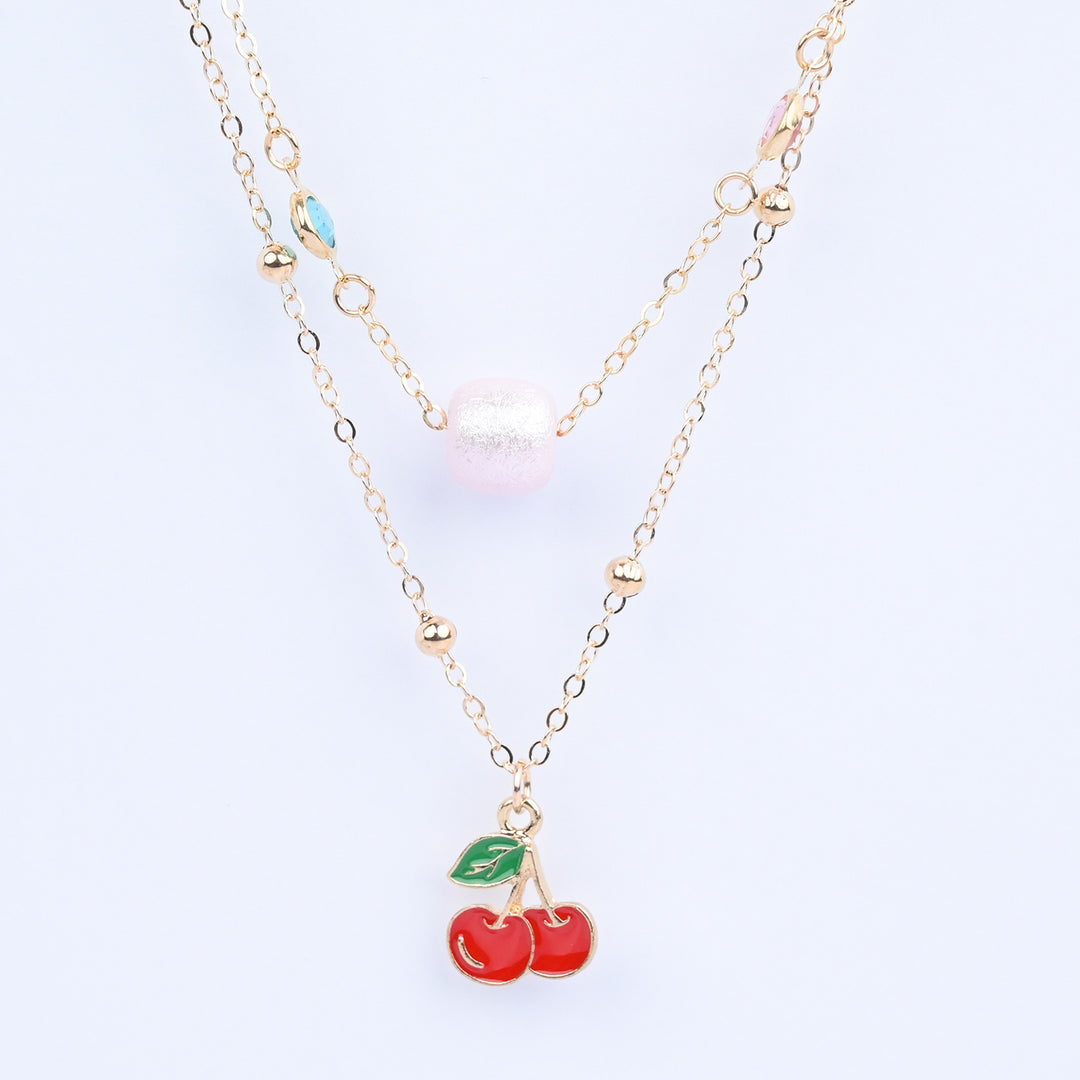2-in-1 Chain Beads Red Cherry Pendant Necklace