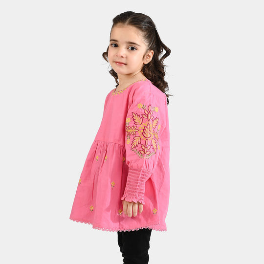 Girls Cotton Poplin Emb Top Pink Candy-Shock.Pink