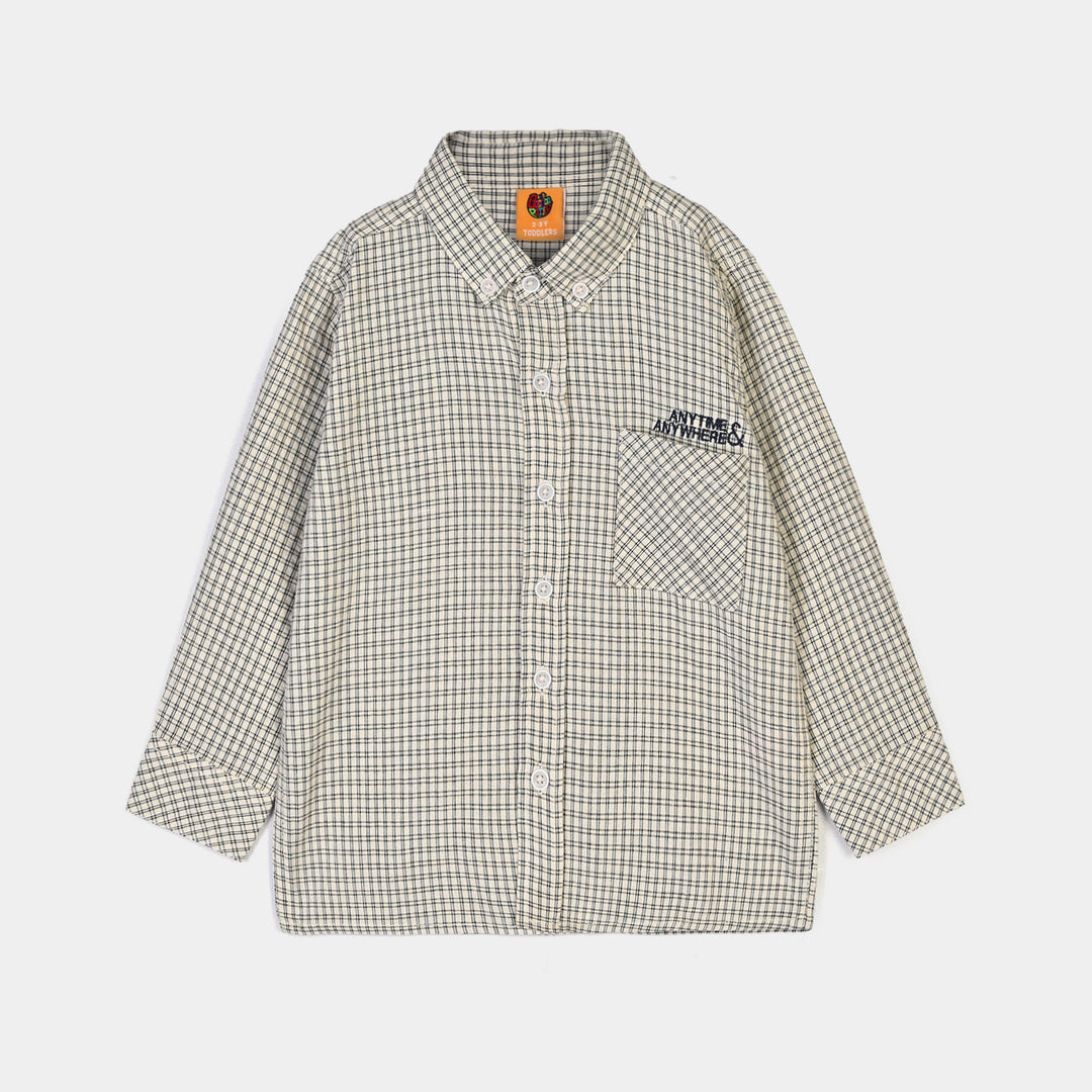 Boys Yarn Dyed Casual Shirt F/S Anytime Everywhere-White