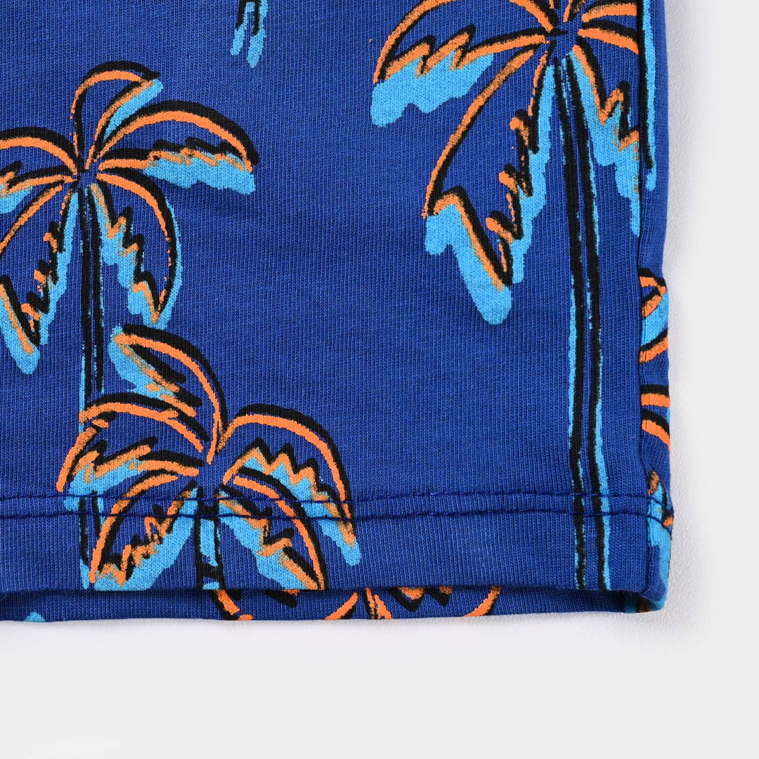 Boys Slub Jersey Short Palm Trees-True Navy