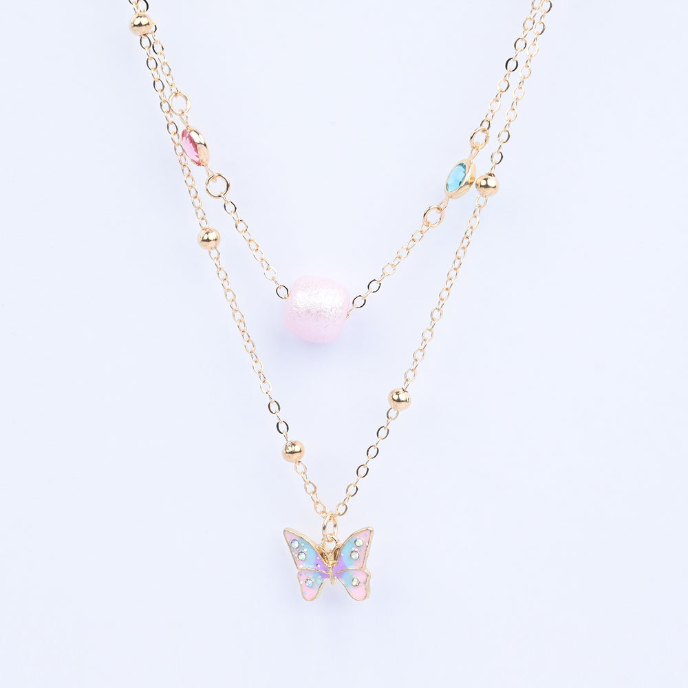 2-in-1 Chain Beads Butterfly Pendant Necklace