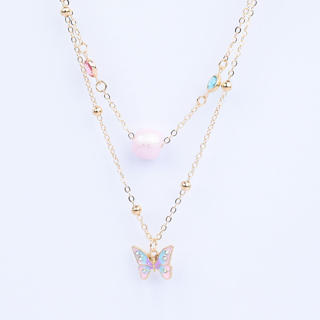 2-in-1 Chain Beads Butterfly Pendant Necklace