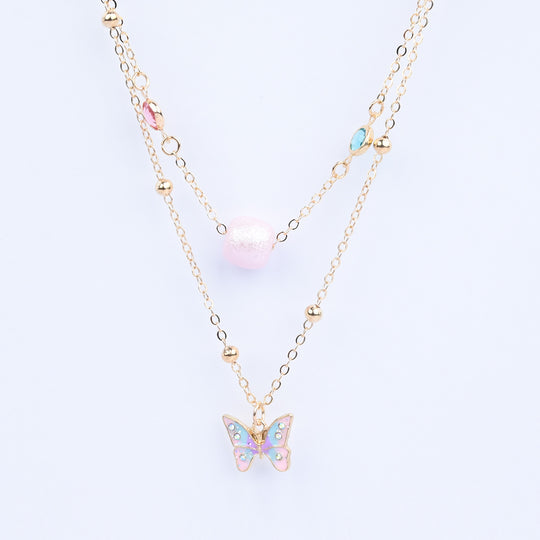 2-in-1 Chain Beads Butterfly Pendant Necklace