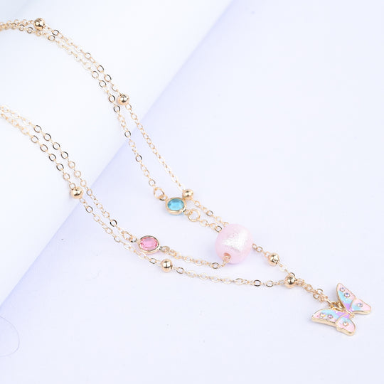 2-in-1 Chain Beads Butterfly Pendant Necklace