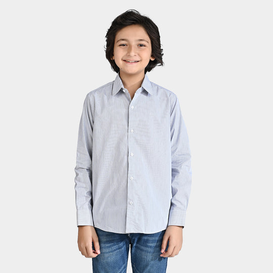 Boys Yarn Dyed Formal Shirt-Grey/Stripe